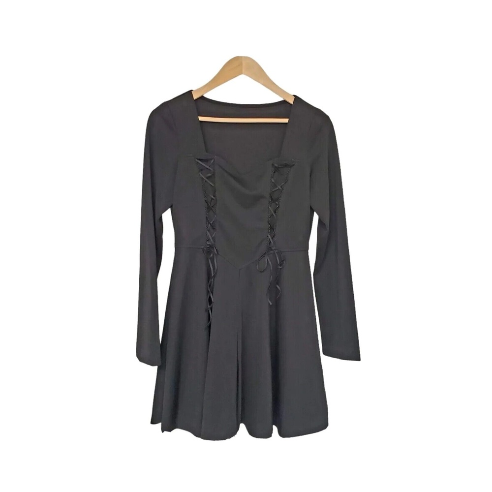 Punk Rave Women's Long Sleeves Black Gothic Lolita Ribbon Laced Up Dress
